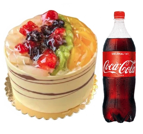 Karışık 4 kişilik mevsim meyveli yaş pasta 1 litre kola